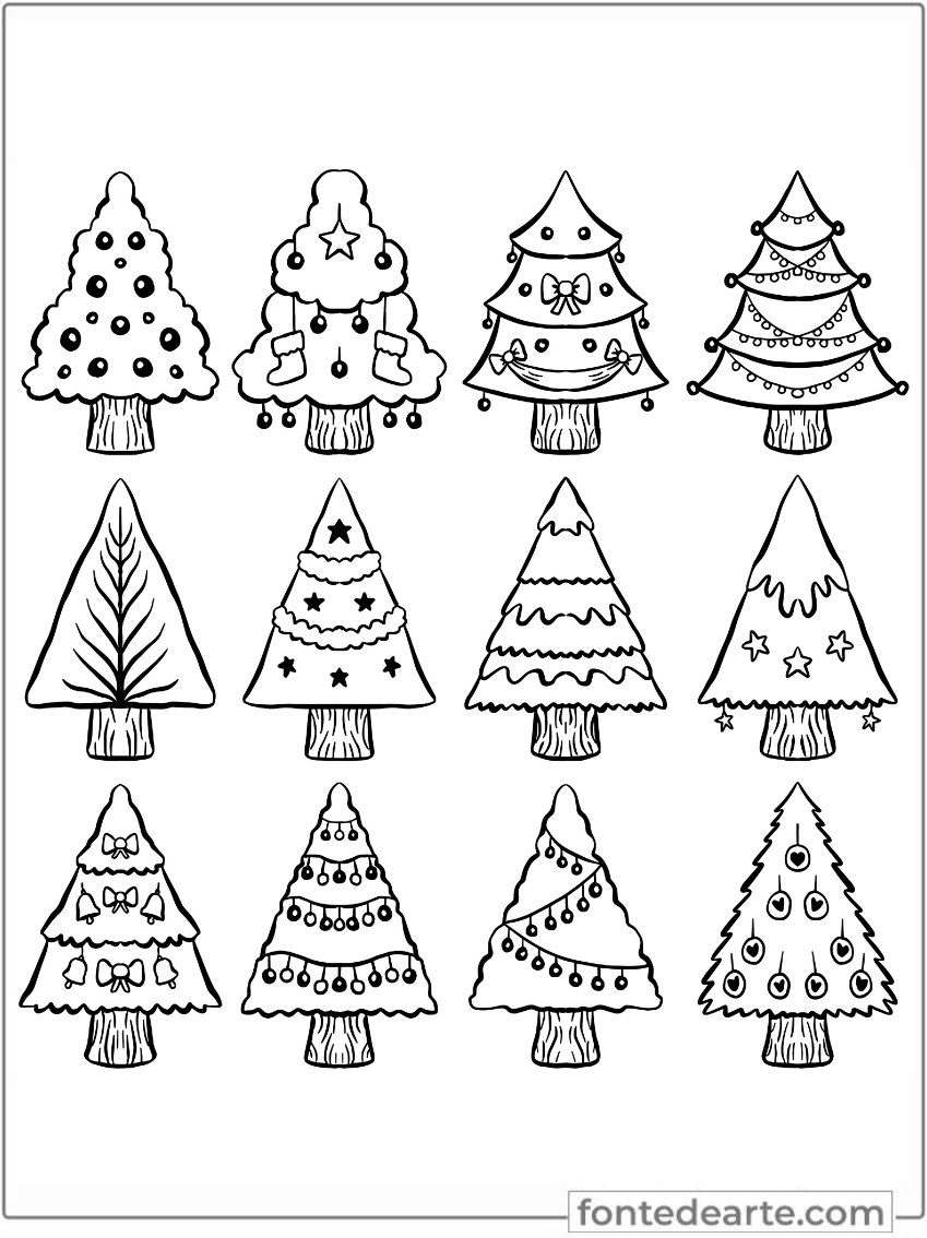 moldes de árvore de natal para recortar e colorir