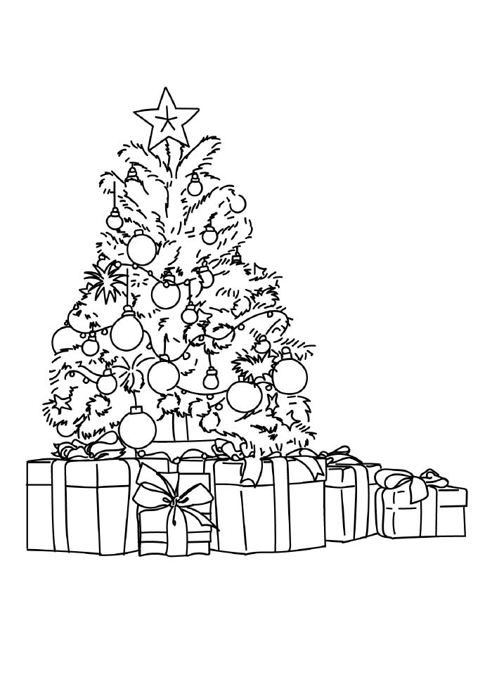 árvore de natal com enfeites para colorir