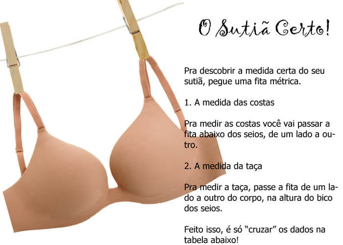 tabela de medidas sutiã