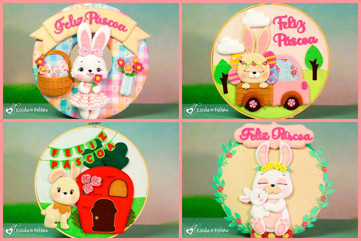Moldes Gratuitos de Coelhinhos de Feltro para a Páscoa