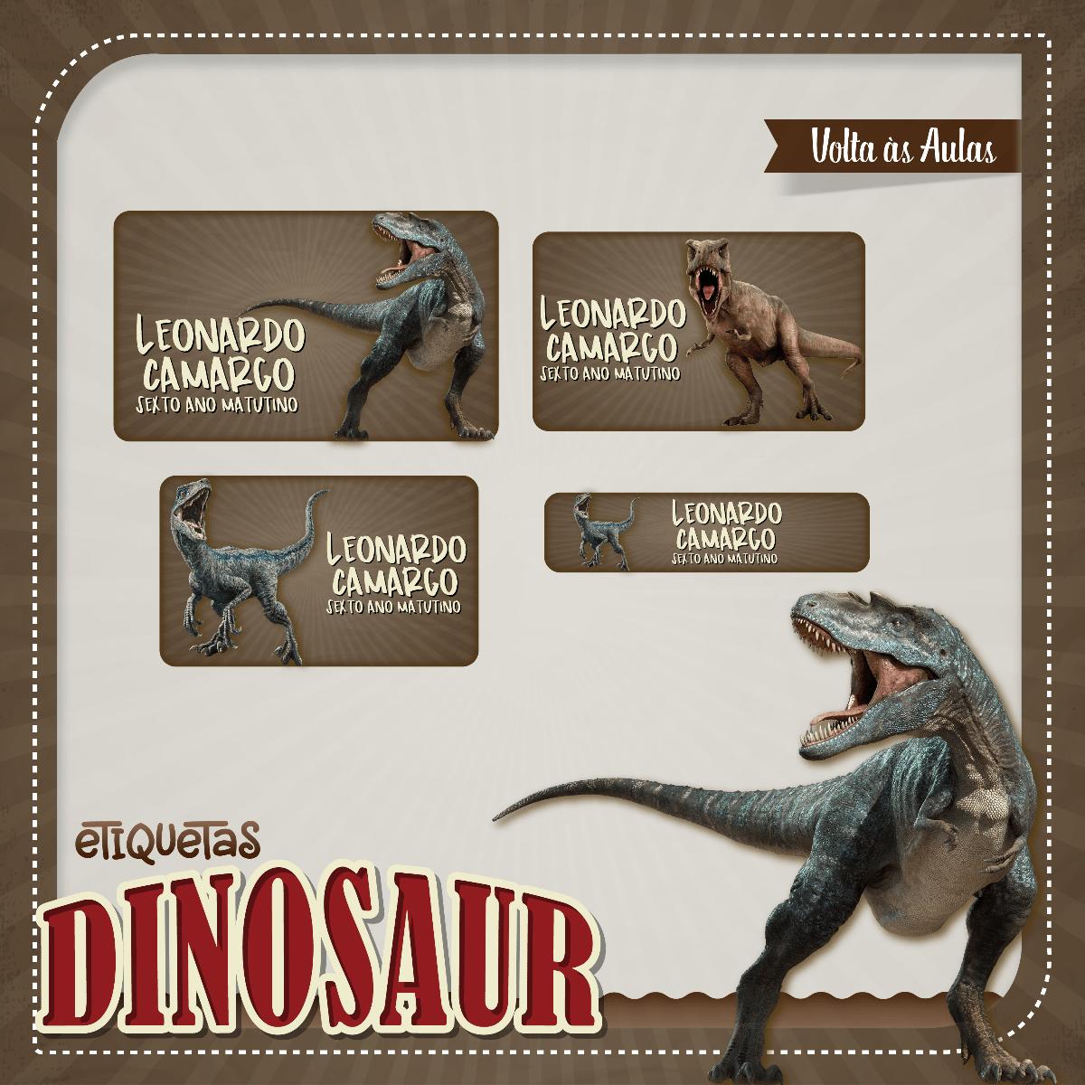 etiqueta dinossauro canva