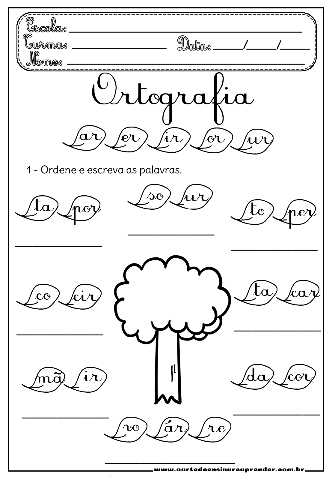 ditado com ar er ir or ur