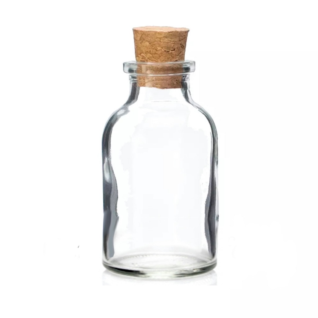 Garrafinha de vidro 50ml tampa rolha