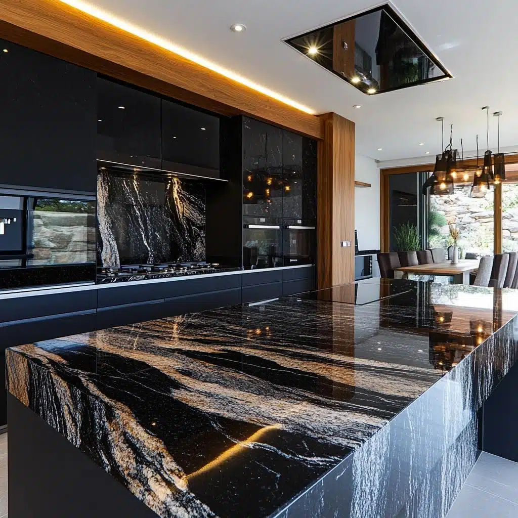 bancada de granito preto escovado para cozinha industrial