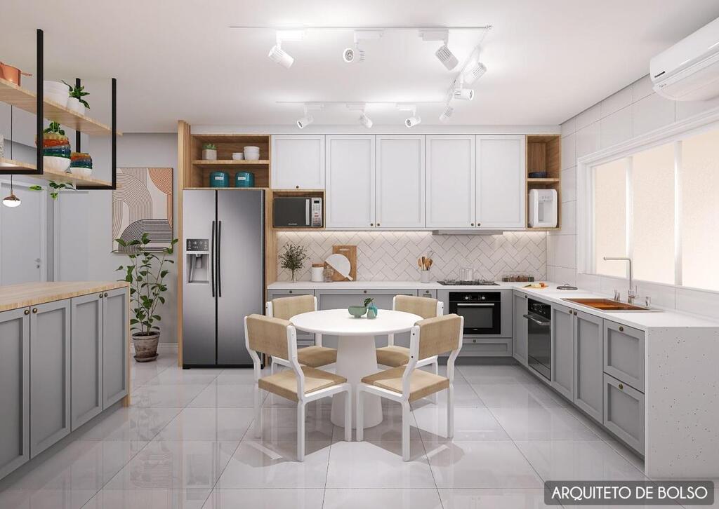 inspiração cozinha bancada porcelanato marmorizado