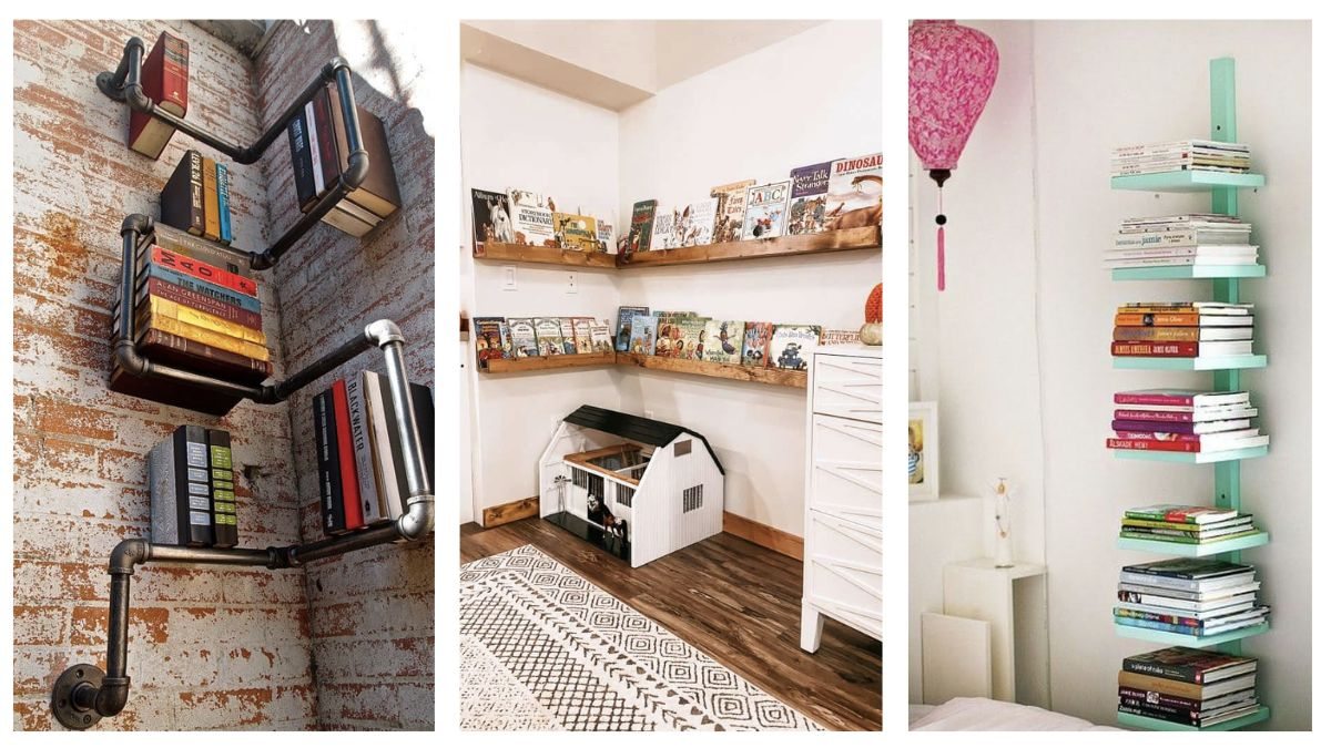 prateleiras flutuantes vs prateleiras de canto para livros no quarto