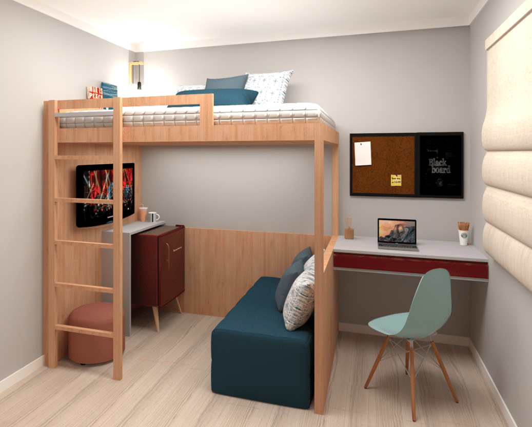 ideias de decoração quarto solteiro cama suspensa