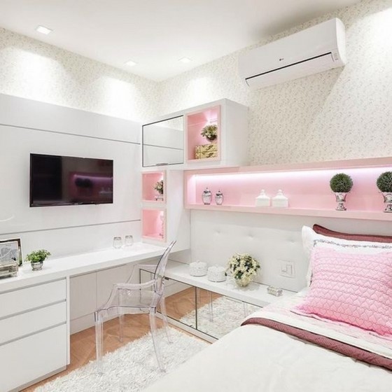 ideias de quarto de solteiro feminino pequeno
