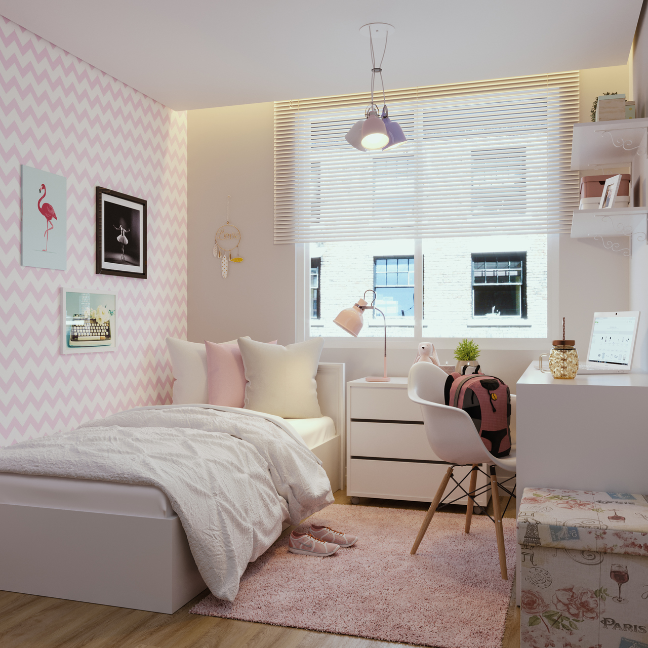 ideias de quarto de solteiro feminino pequeno