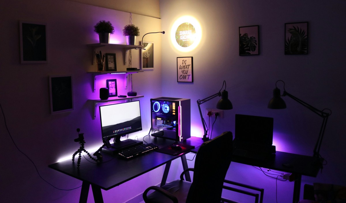 ideias de quarto gamer com led