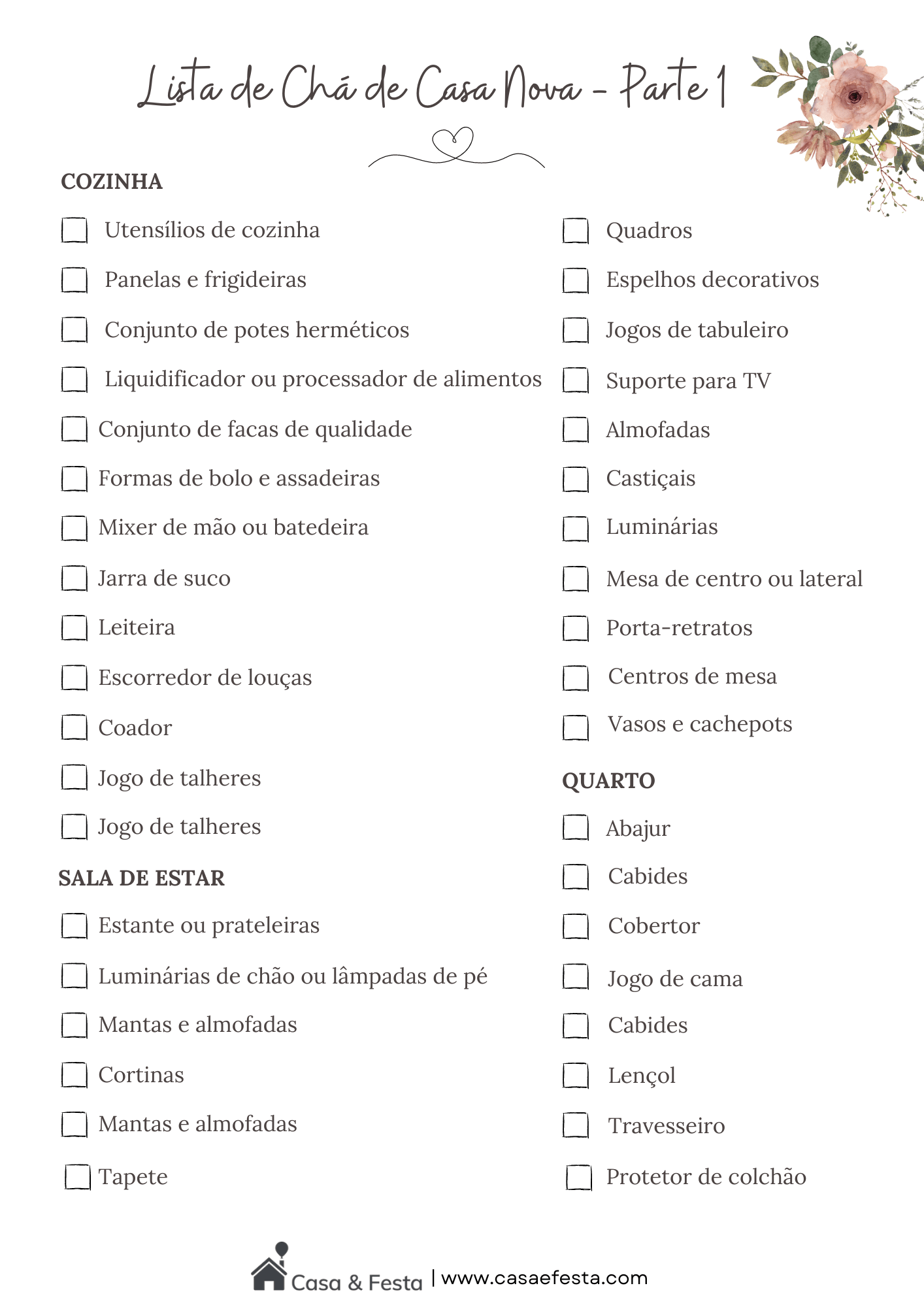 5 ideias de títulos:
1. Guia Definitivo: Montando sua Casa Nova do Zero
2. Checklist Essencial: O Que Não Pode Faltar na Sua Lista de Casa Nova
3. Dicas de Ouro para Organizar o Chá de Casa Nova Perfeito
4. Cômodo por Cômodo: A Lista Completa para Sua Nova Moradia
5. Planejamento Inteligente: Como Comprar para Casa Nova Sem Estourar o Orçamento