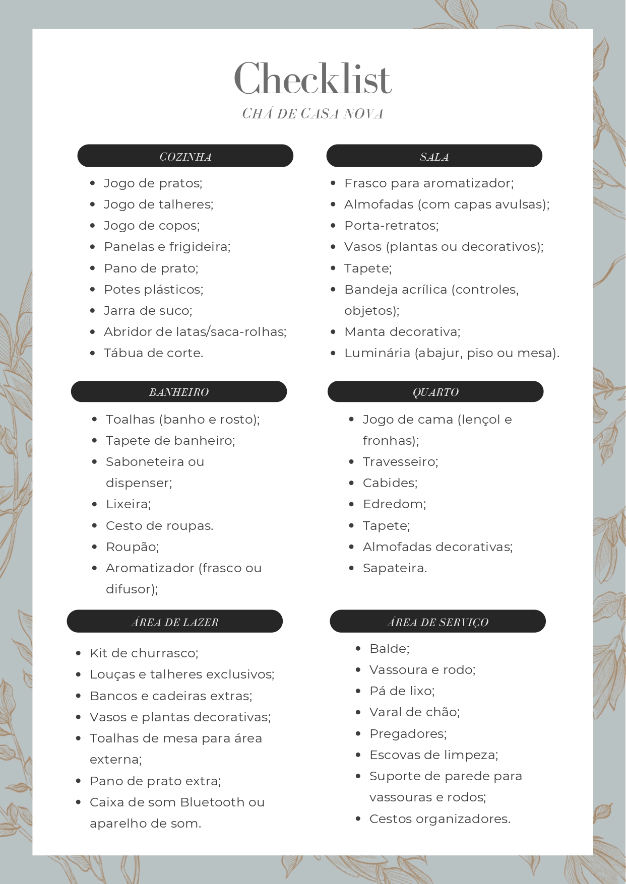 Lista De Casa Nova Completa