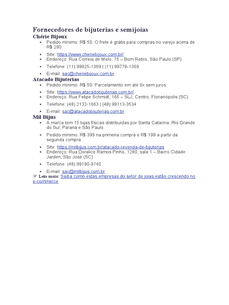lista de fornecedores de semi joias para revenda