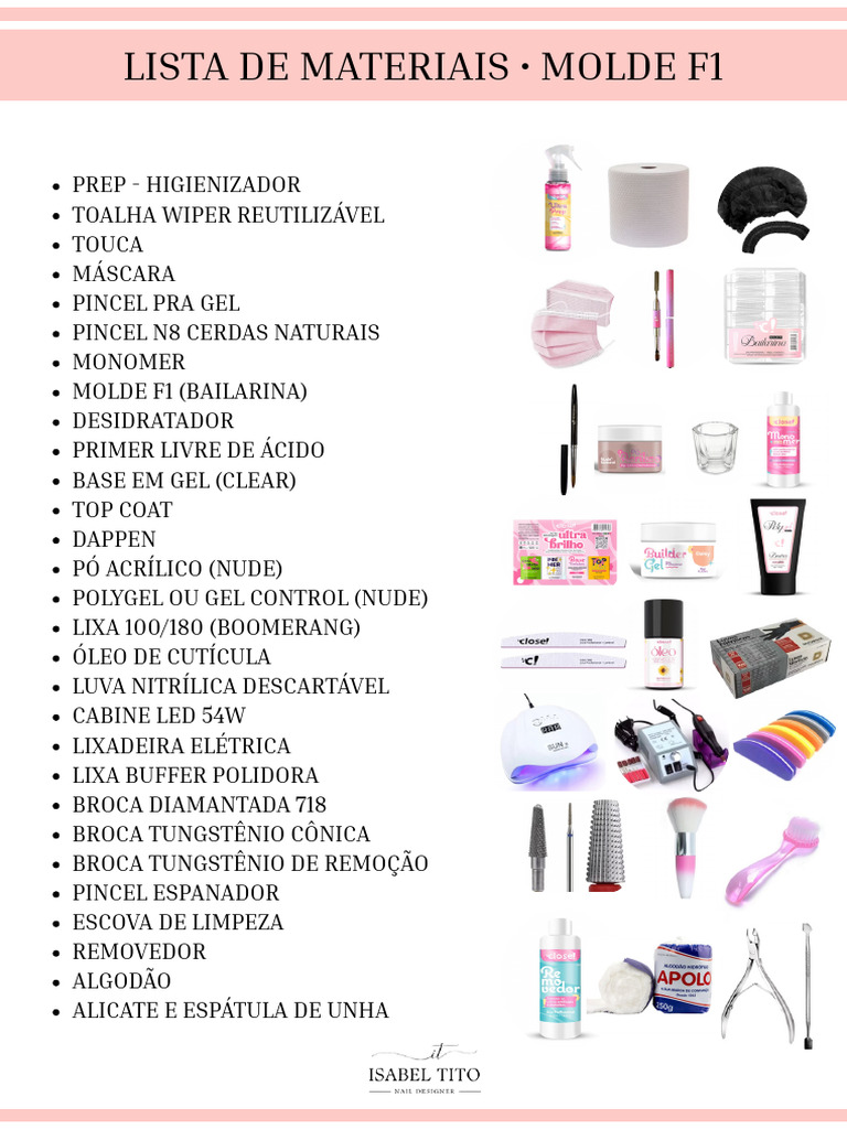 lista de materiais para começar a fazer unhas em gel