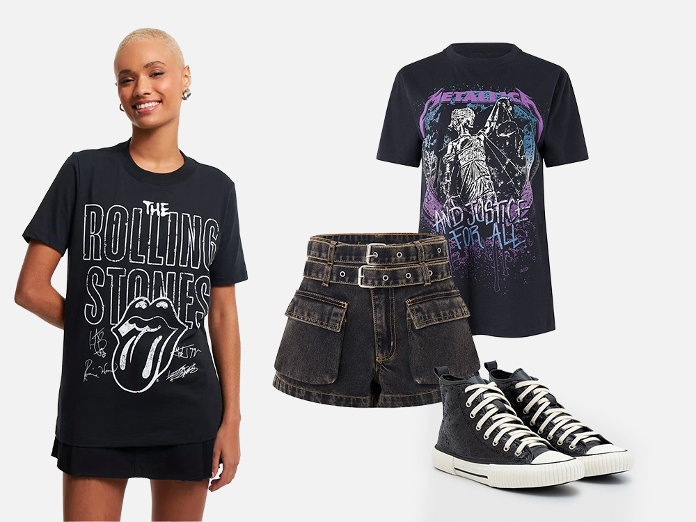 looks com camiseta de banda (rock) estilo grunge