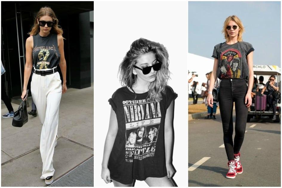 como usar camiseta de banda Nirvana estilo grunge