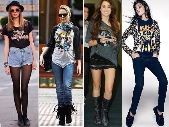 como usar camiseta de banda Nirvana estilo grunge