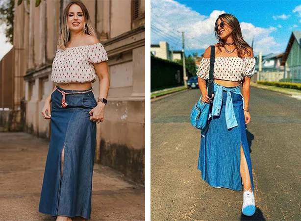 looks com saia longa e cropped