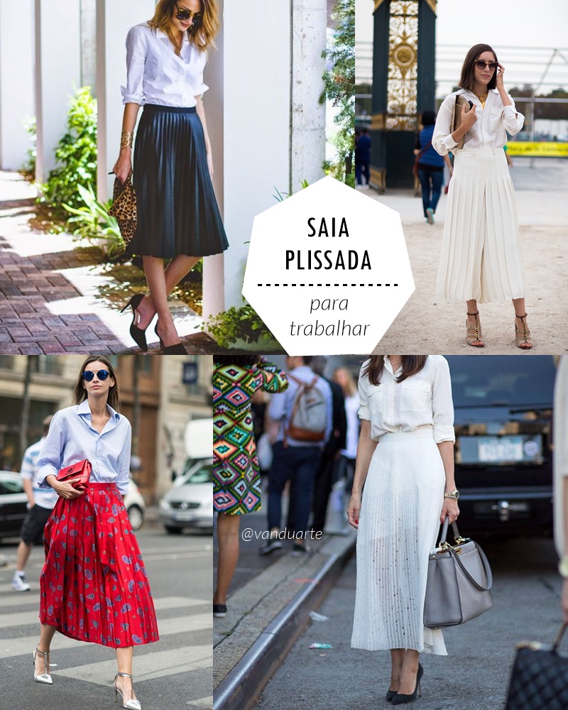 looks com saia plissada curta