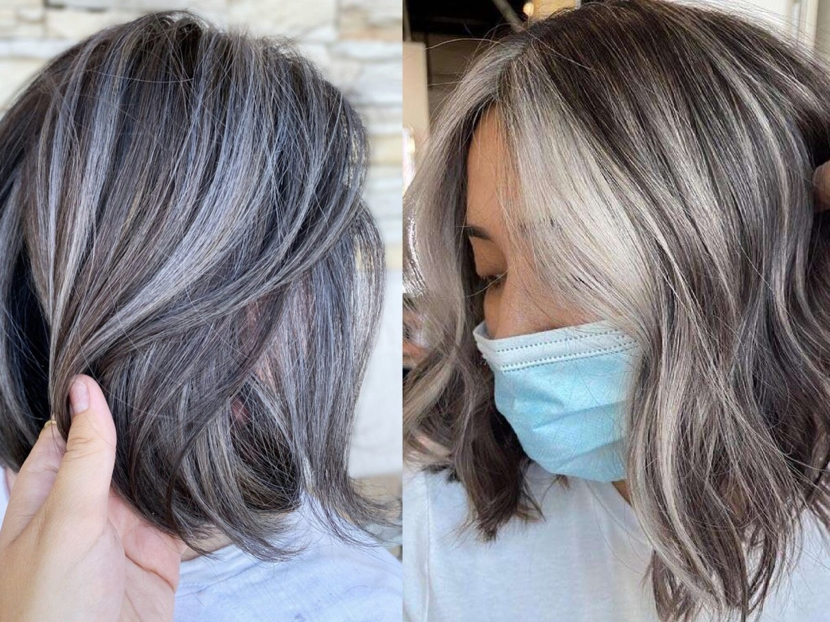 mechas em cabelo grisalho