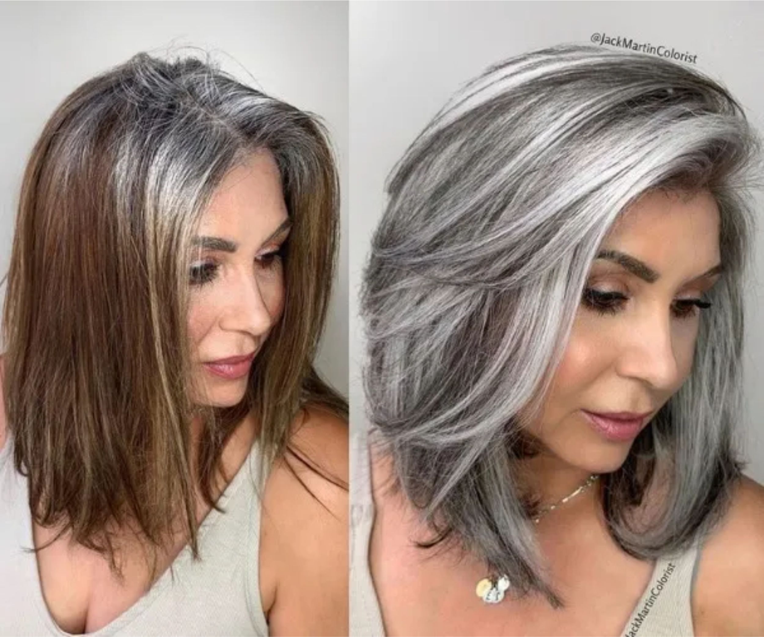 transição para cabelo grisalho com luzes