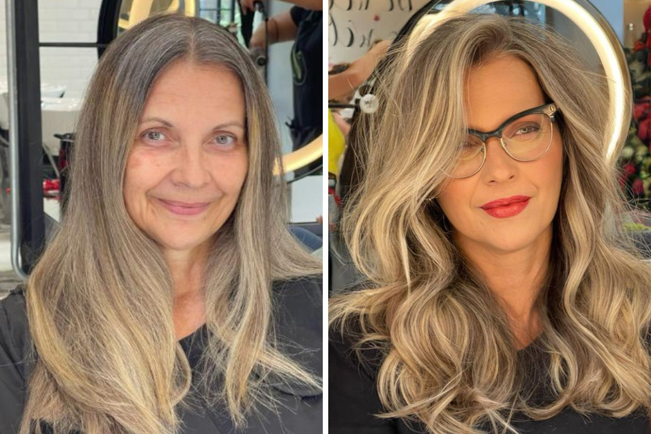 luzes champanhe em cabelo branco