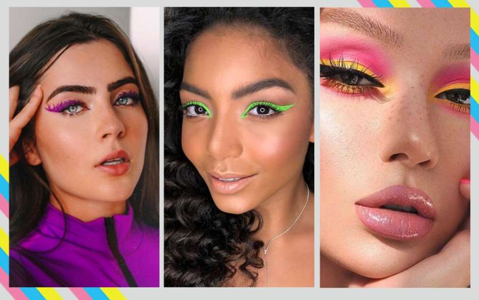 maquiagem com delineado colorido tendência