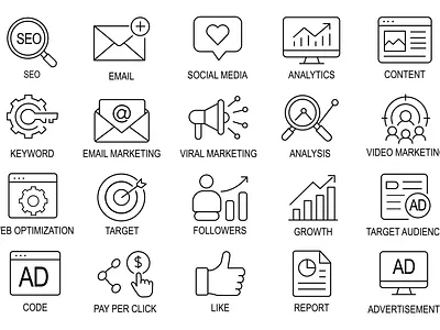 ícones de marketing digital vs ilustrações de marketing digital