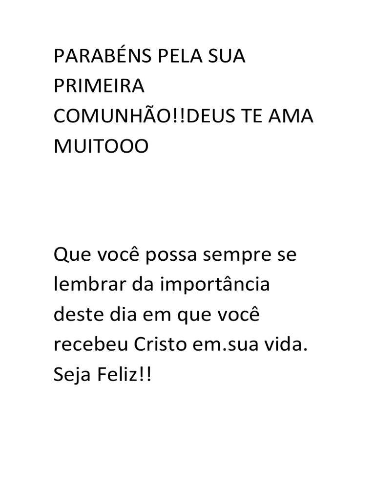 mensagem primeira comunhão para afilhado
