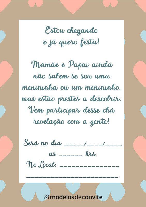 mensagens para chá de bebê revelação