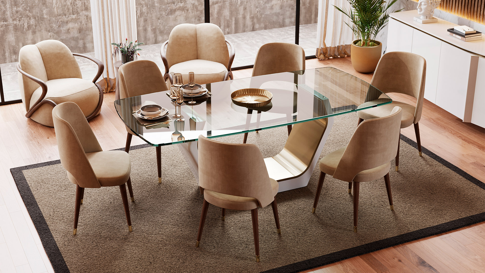 mesa de jantar com design orgânico para sala moderna