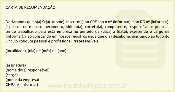 modelo carta de recomendação acadêmica