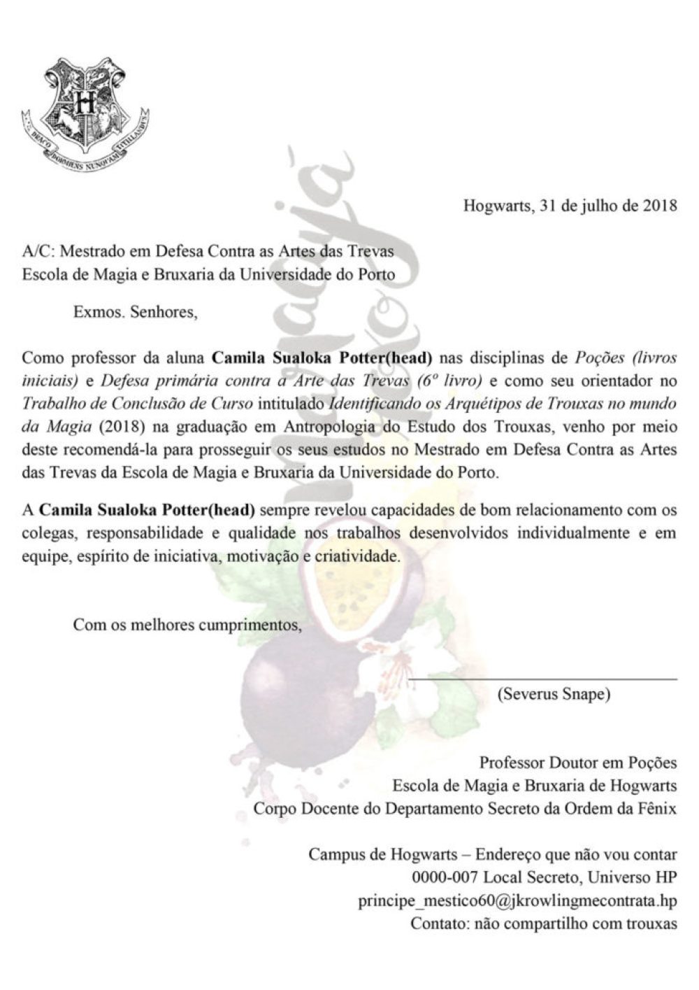 carta de recomendação para faculdade