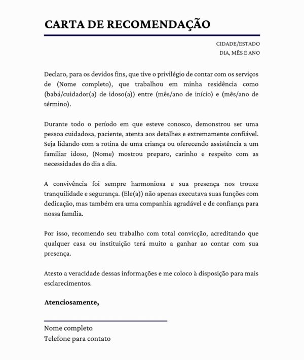 carta de recomendação para emprego