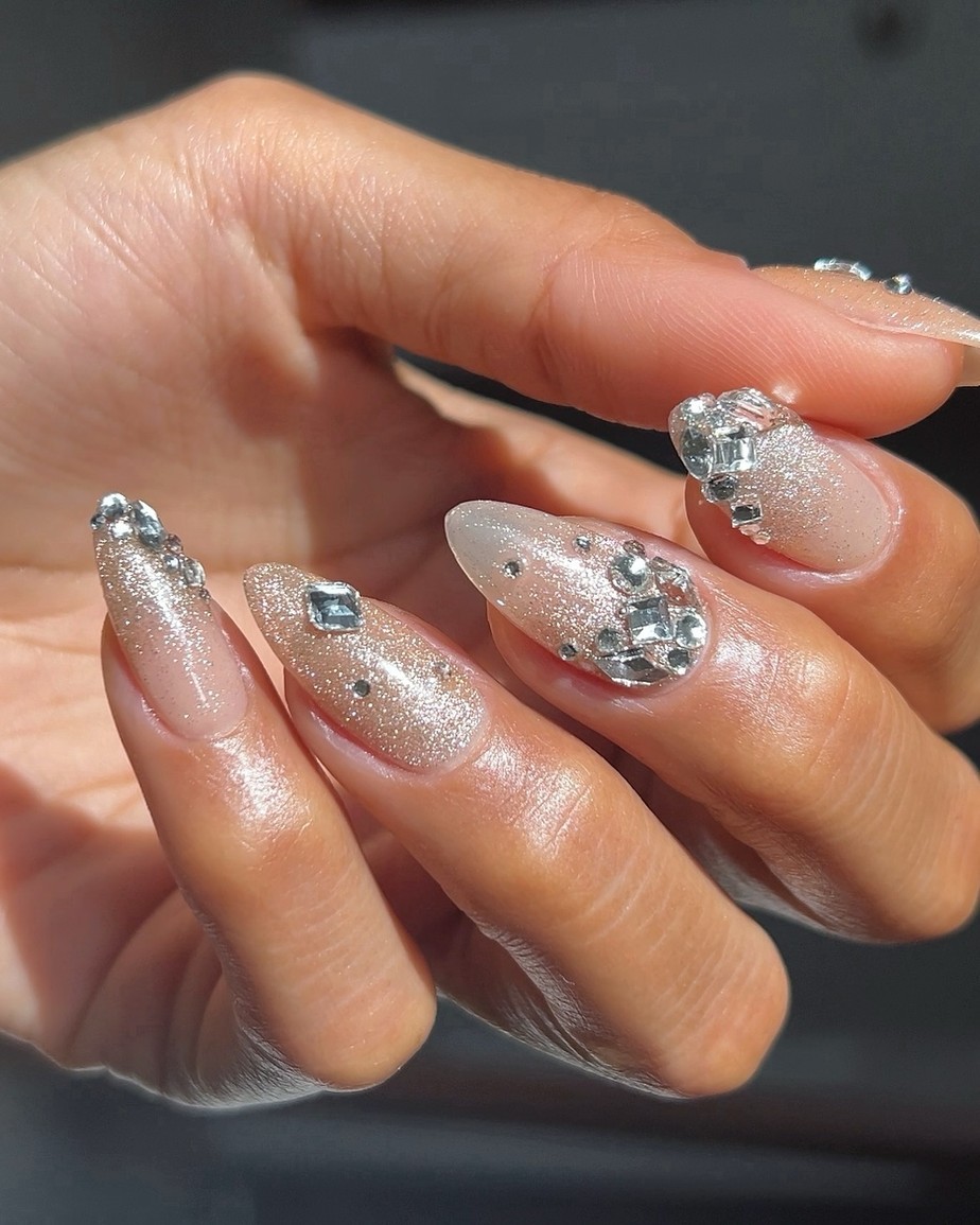unhas ombré glitter ano novo