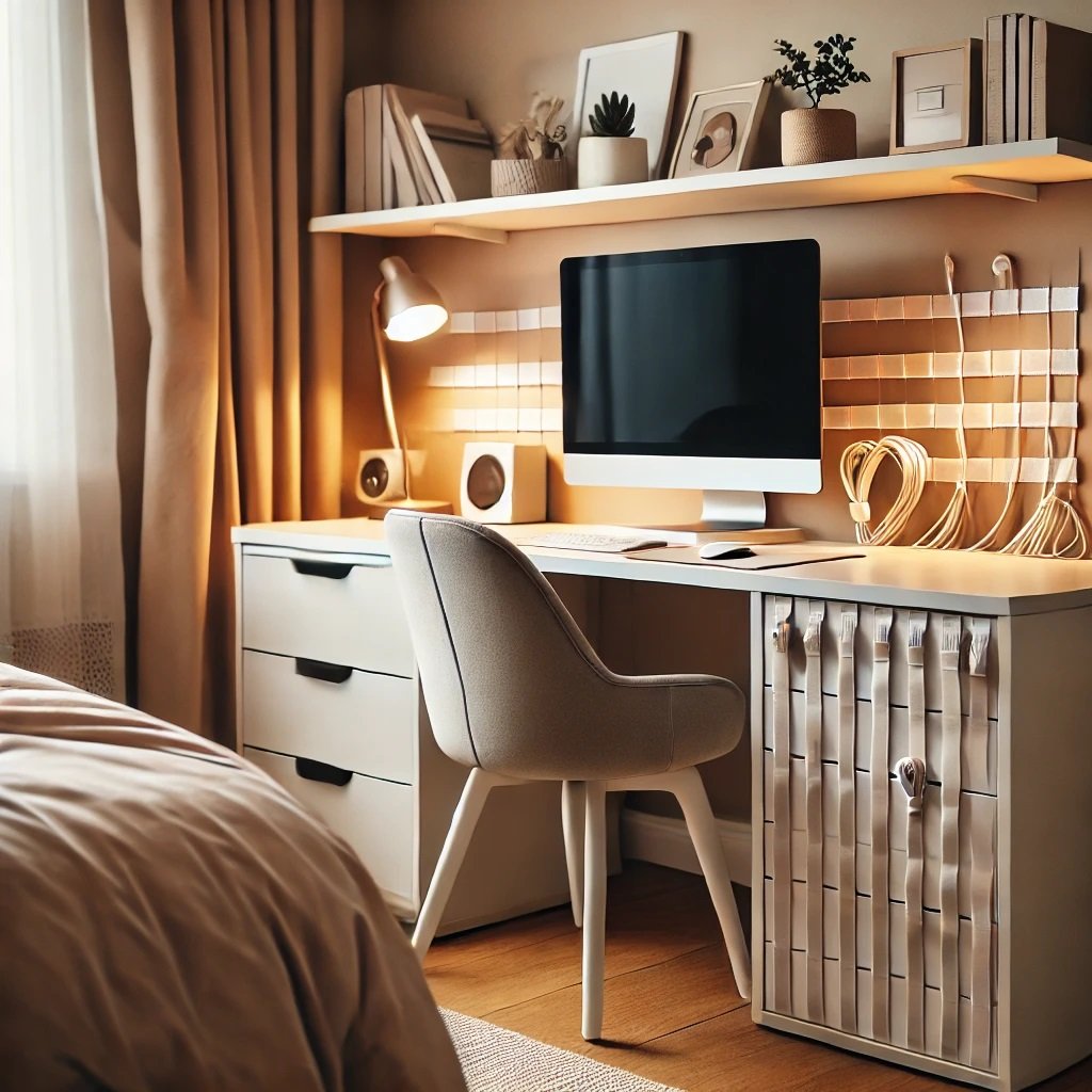 organização de cabos de computador e tv