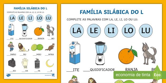 separação silábica palavras com l