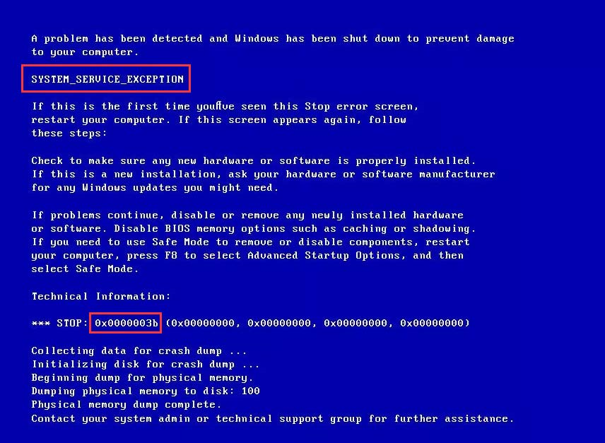 como corrigir system service exception