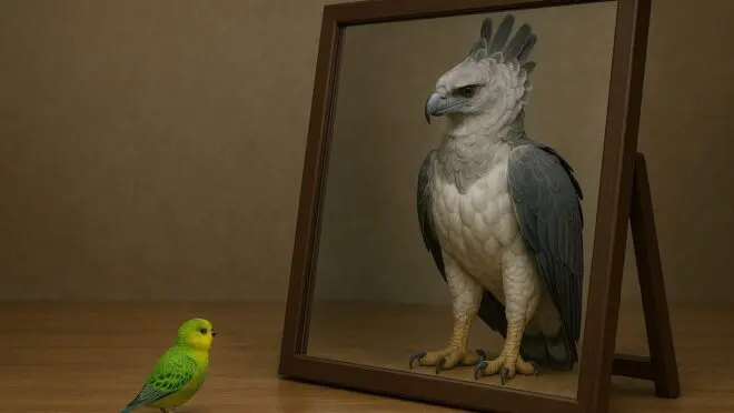 periquito brigando com o espelho