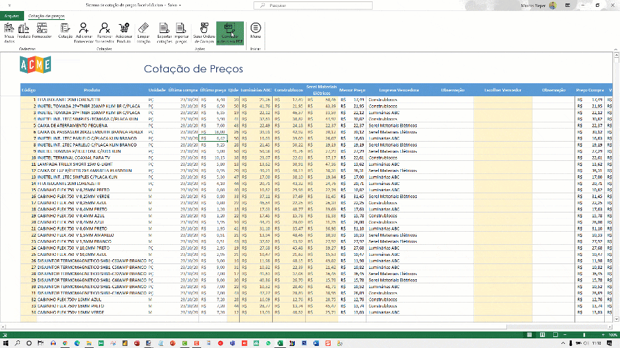 comparativo de preços supermercado excel