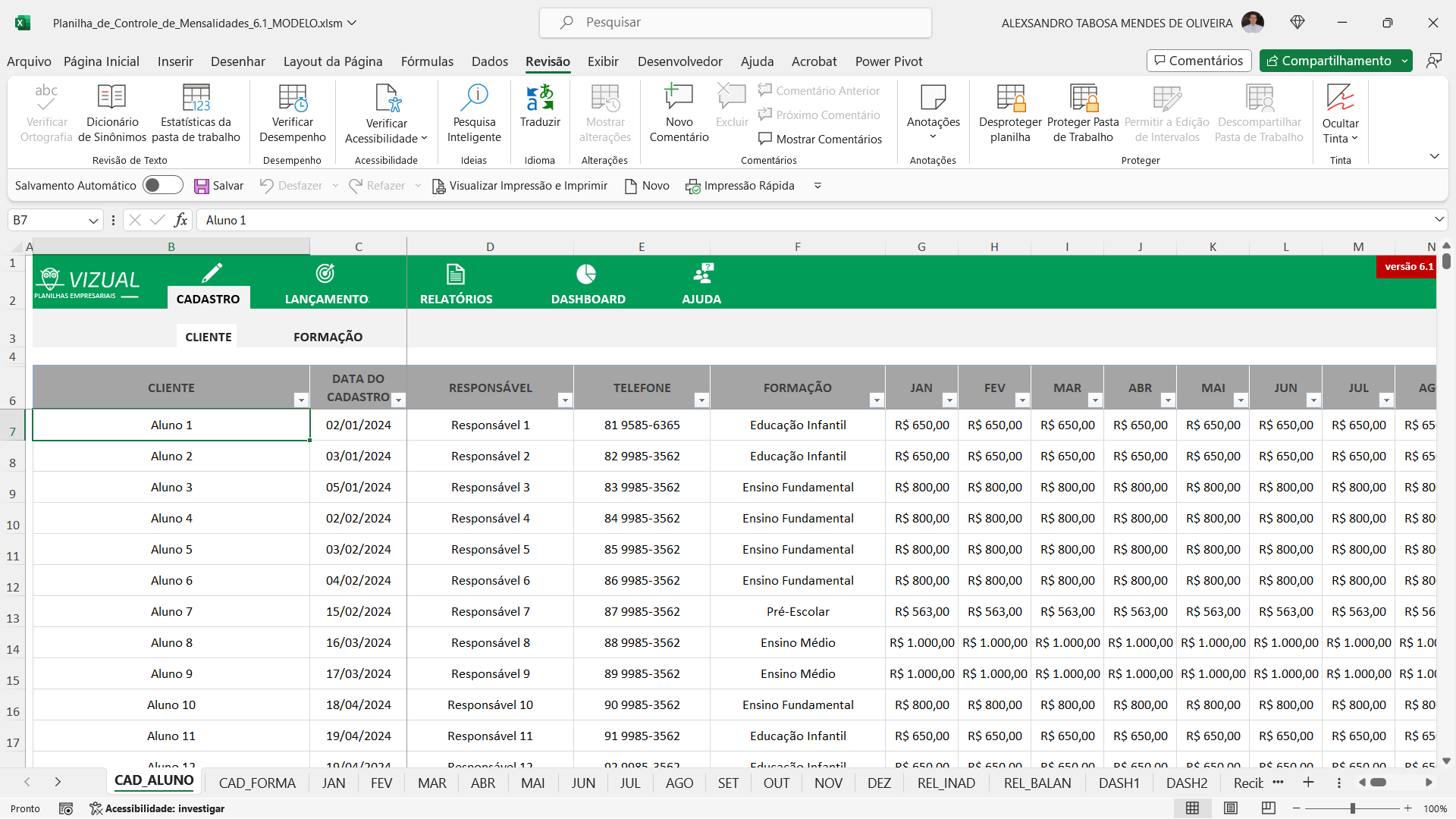 planilha de controle de mensalidades escolares