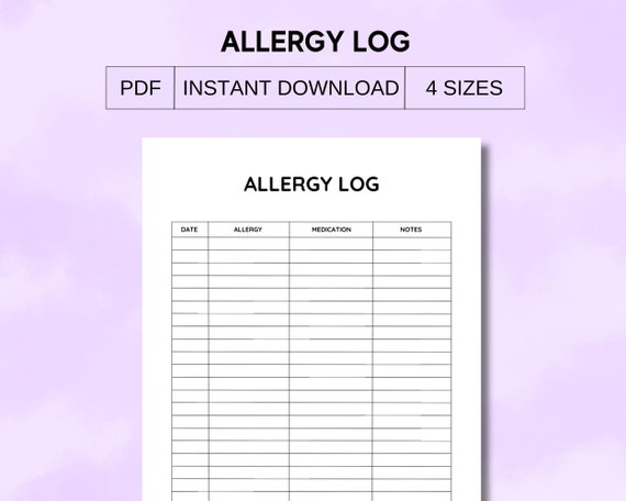 planilha de controle de sintomas de alergia