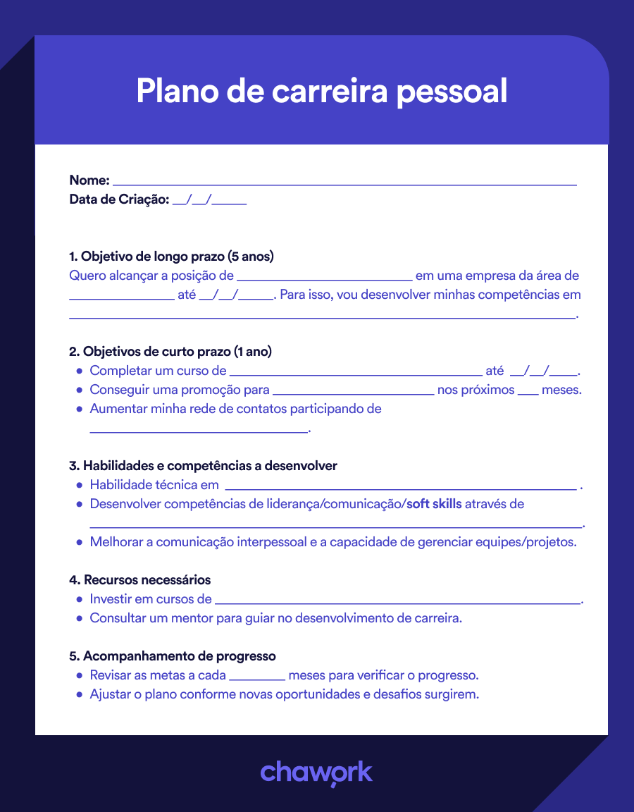 plano de carreira pessoal exemplo