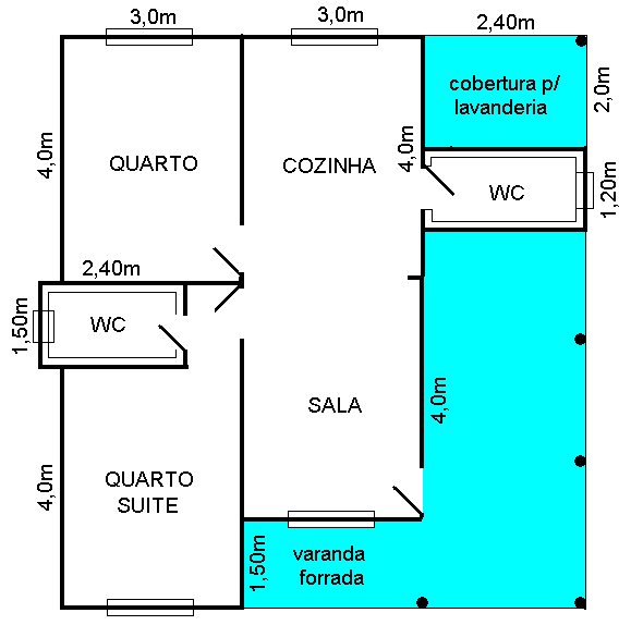 plantas de casas 2 quartos sala cozinha banheiro e área de serviço