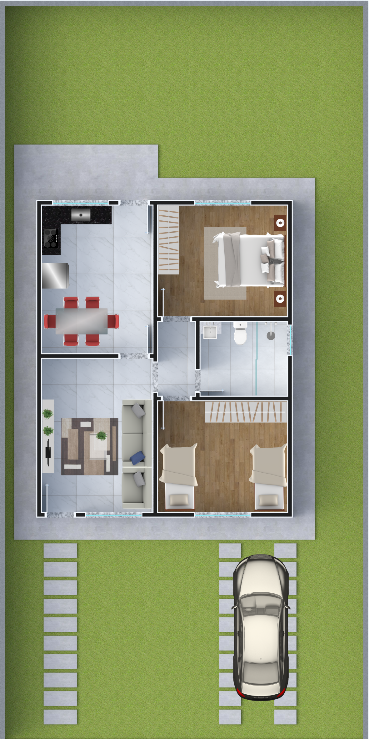 planta de casa 2 quartos com suíte