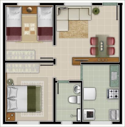 planta de casa 2 quartos 2 banheiros