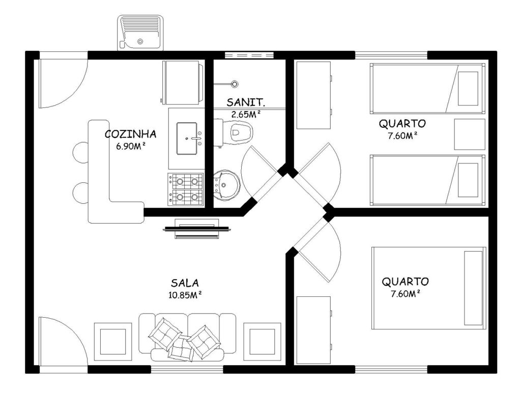 planta de casa 2 quartos 2 banheiros