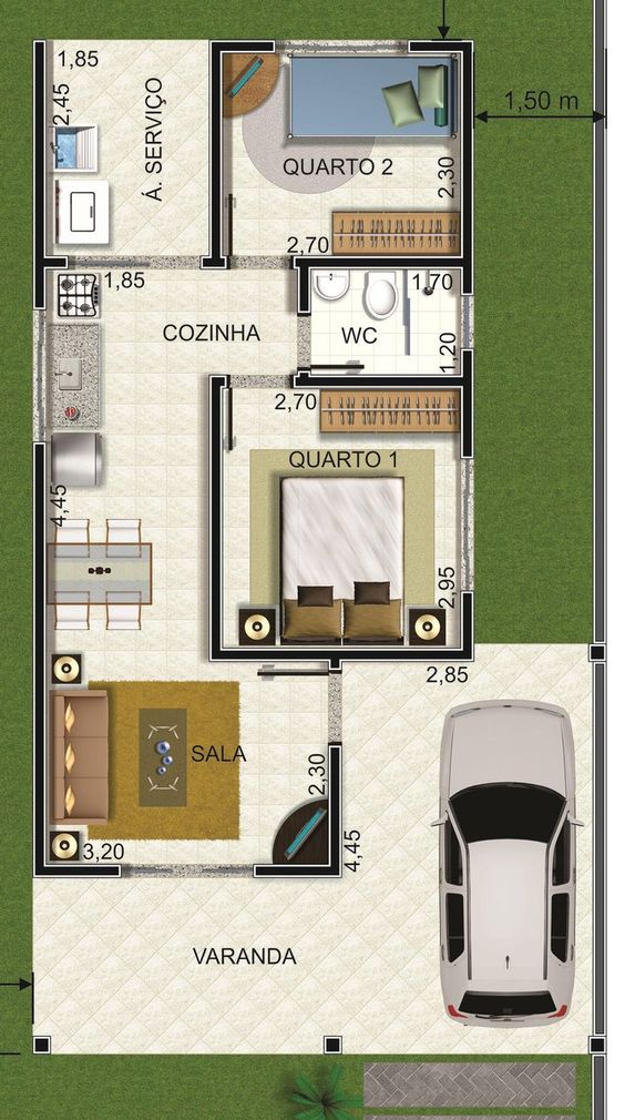 planta de casa 2 quartos térrea