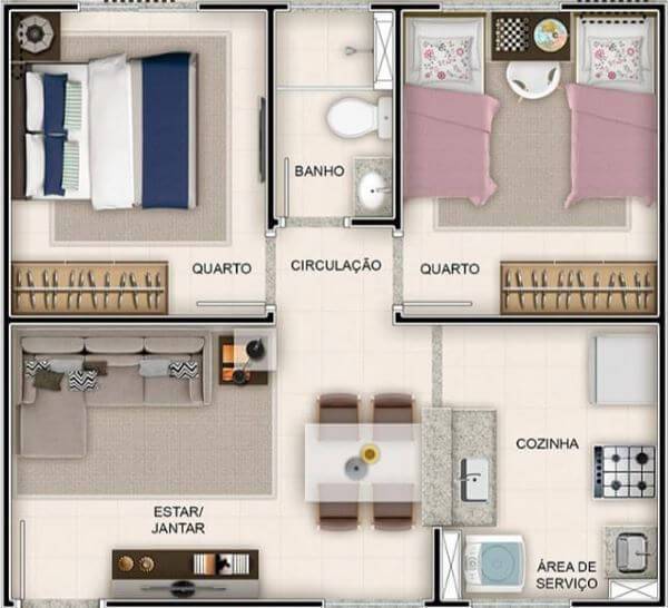 planta de casa 2 quartos sobrado