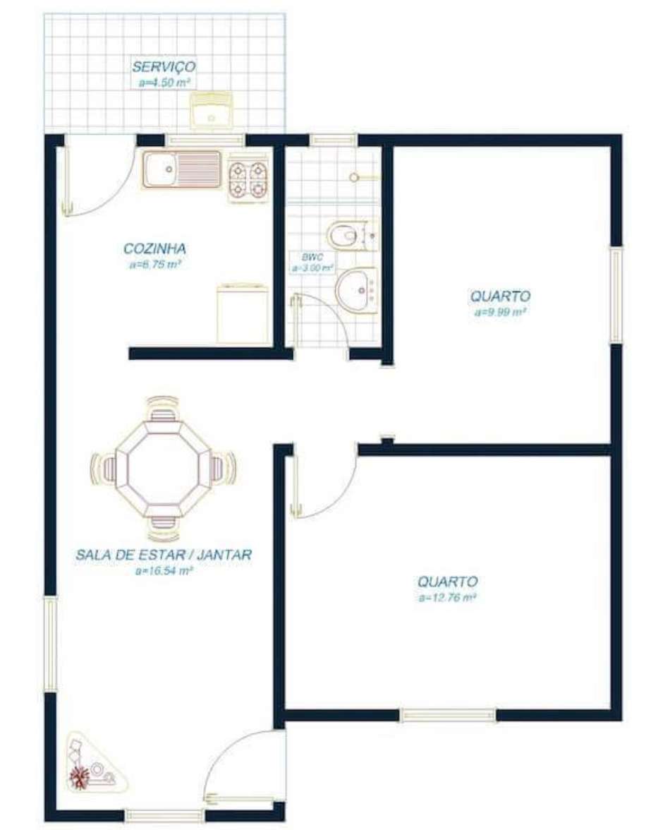planta de casa 2 quartos 6x8